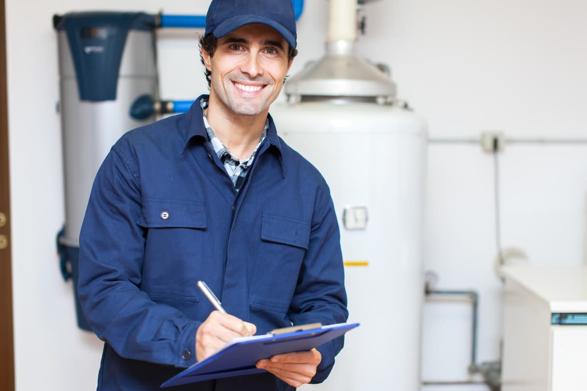 HVAC technician servicing a water heater